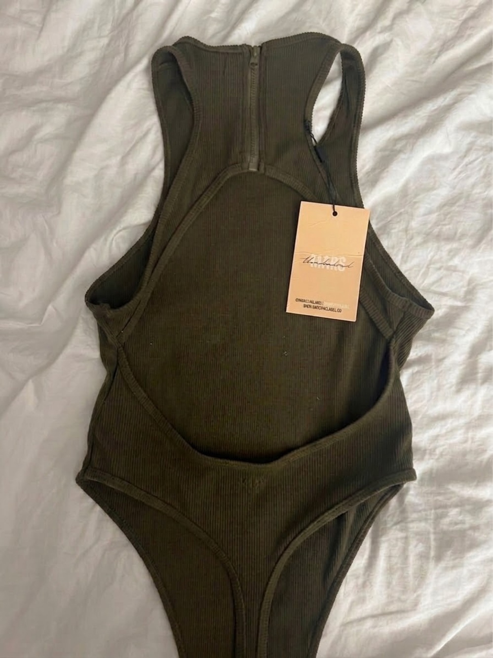 Maeve Olive Ribbed Racerback Bodysuit - Picture 2 of 2
